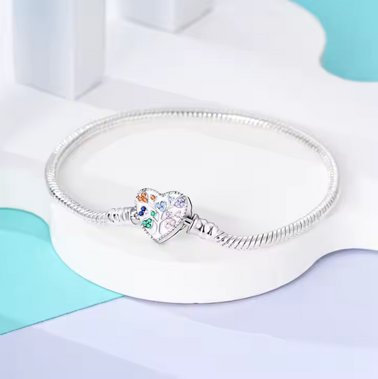 MULA Classic Style Silver Plated Colorful Heart Tree Snake Charm Bracelet with Zircon Engagement Anniversary Party Gift Made Alloy