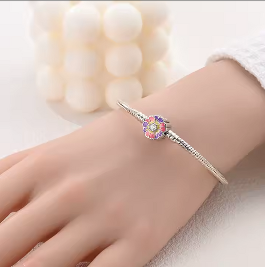 MULA Silver Plated Multicolored Flower Snake Bone Chain Bracelet Classic Style Wedding Gift for Engagement and Anniversary Parties